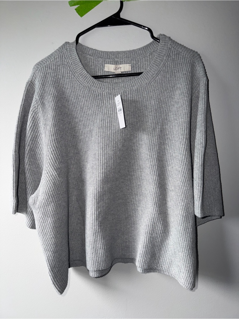 LOFT Light Grey Ribbed Boxy Crewneck Sweater